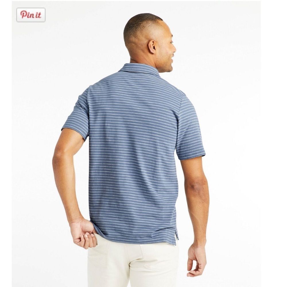 L.L.Bean Men Lakewashed Organic Cotton Polo Short-Sleeve Stripe Blue Size Medium - Picture 2 of 6